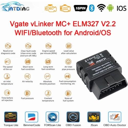 Original Vgate vLinker MC+ Bluetooth 4.0 WIFI ELM327 For Android/IOS Scanner OBD 2 OBD2 Car Diagnostic Auto Tool