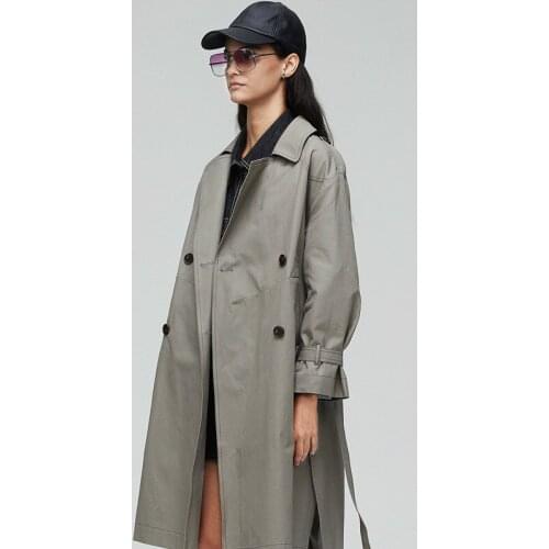Autumn Winter Windbreaker European Womens Fashion Avant-Garde Design Collision Line Casual British Ol Closing Belt Windbreaker