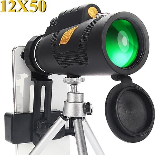 12x50 Powerful Monocular Telescope Professional HD Telescope Binoculars Zoom Low Light Night Vision for Hiking Hunting Camping