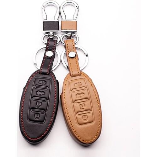 Car Genuine Leather Remote Control Car Keychain Key Cover Case for Nissan Tidda Livida X-Trail T31 T32 Qashqai Teana 4 Buttons