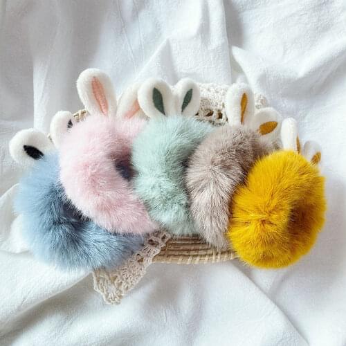 Sweet Elastic Hair Rope Ponytail Holder Girls Lovely Scrunchies Hair Ring Imitation Rabbit Fur Plush Hairband Hair Accessories