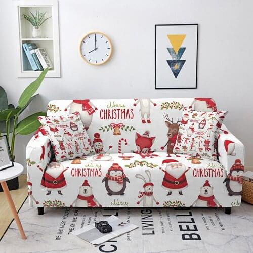Christmas Decoration Elastic Sofa Cover for Living Room Santa Claus Sofa Slipcover Corner Sofa Cover Sectional Couch Cover