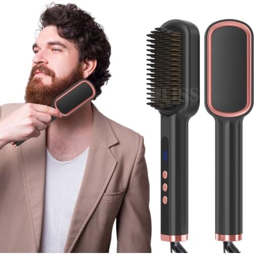 New PTC Heating Beard Straightener Brush Electric Hair Beard Straightening Comb Ceramic Straight Curler Styler For Men Women