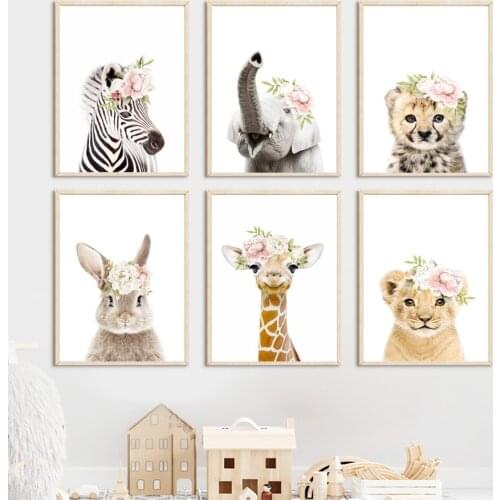 Elephant Lion Leopard Zebra Rabbit Safari Wall Art Canvas Painting Nordic Posters And Prints Wall Pictures Baby Girl Room Decor