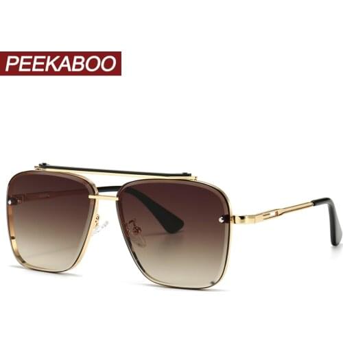 Peekaboo mens square sunglasses women retro gold frame summer male sun glasses metal full frame uv400 brown dropshipping