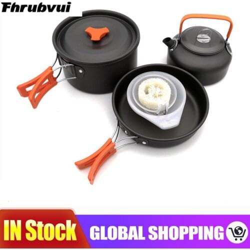 Outdoor Pots Pans Camping Cookware Picnic Cooking Set Non-stick Tableware with Stove for 2-3 Person Pot Pan Teapot Set