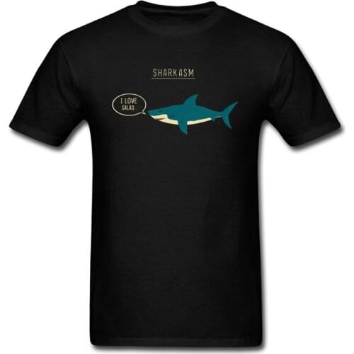 Funny Sharkasm 2018 New Arrival Shark Tee Shirt Black T-shirt Short Sleeve For Men Cartoon Design I Love Salad