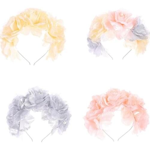 Women Wedding Bridal Headband Garland 3D Simualtion Flower Crown Beach Hair Hoop C1FE
