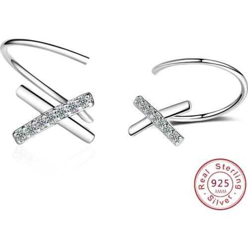 100% 925 Sterling Silver Sparkling X Wave Meteor Luminous Crystal Stud Earrings for Women Fashion Silver Jewelry