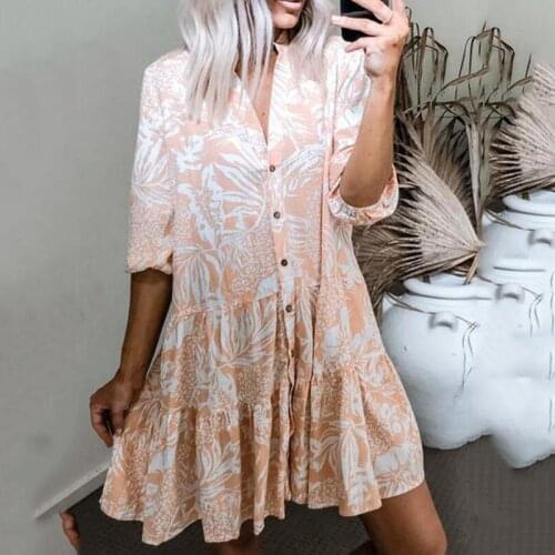 Vintage Leaf Floral Printe Short Sleeve Pleated Dresses for Women 2021 Summer Casual Loose Beach Dress Harajuku Vestido De Mujer
