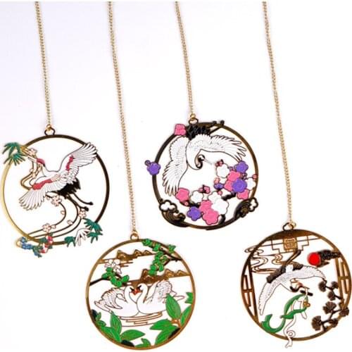 1pc Kawaii Color Crane Bookmark Cute Brass Tassel Pendant Art Exquisite Book Mark Page Folder Office School Supplies Stationery