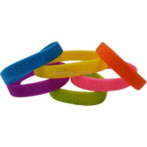 100pcs love dream faith strength hope courage wristband silicone bracelets free shipping by FEDEX