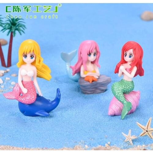 4PCS Cartoon Doll Ocean Girl, Anime Figure, Shell Mermaid Miniature Figurine for DIY Micro Sea Landscape