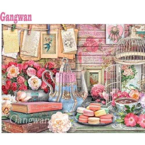 New arrival Diy diamond painting flower tea Cookies picture rhinestones embroidery diamond mosaic stickerS 5d cross stitch decor