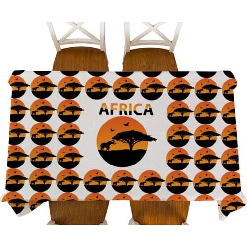 African Style Decorative Sunset elephant tree silhouette Table Cloth Cotton Linen Tablecloth Dining Table Cover For Kitchen Deco