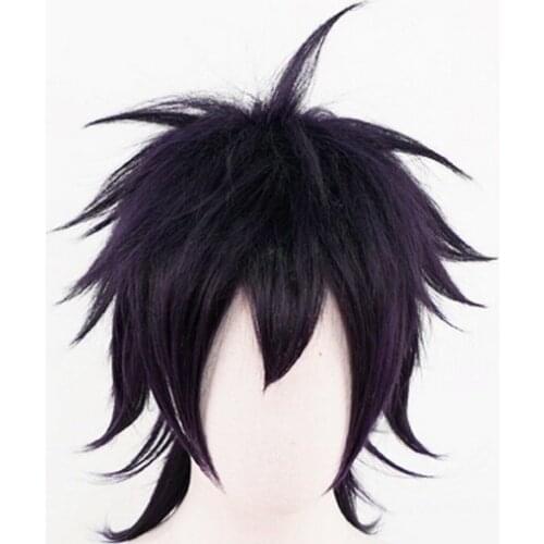 Anime JoJos Bizarre Adventure Ghirga Narancia Cosplay Wig Short Mix Black Purple Synthetic Hair for Halloween Costume Party