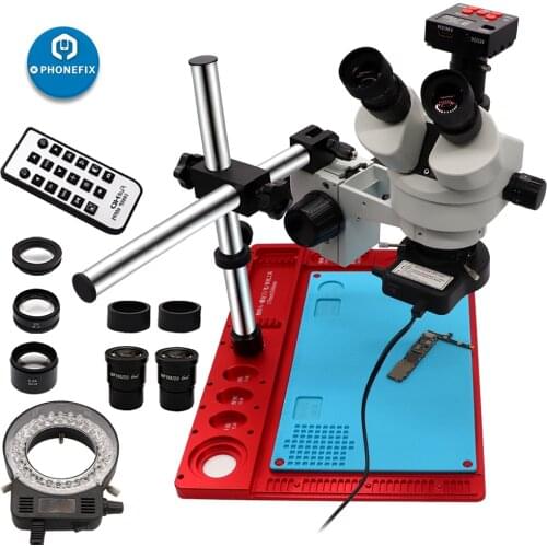 3.5X-90X Trinocular Stereo Microscope 21MP HDMI Digital Microscope Camera with Aluminum Work Pad for Phone PCB Soldering Repair