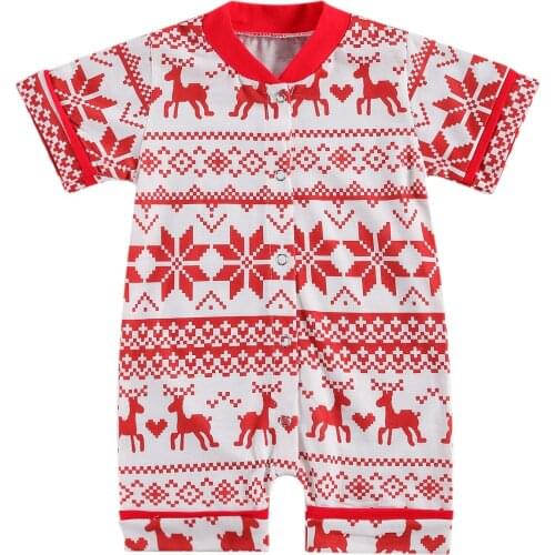 Citgeett Summer Christmas Newborn Baby Boys Girls Rompers Cartoon Print Short Sleeve Single Breasted Xmas Jumpsuits