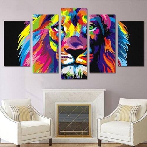 Decor Poster 5 Panels Abstract Canvas Painting Colorful Lion Picture Living Room Bedside Wall Art Posters and Prints Home Decor