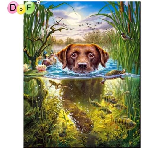 DPF 3D FULL Round Dog Swimming Mosaic Painting Full Square Diamond Embroidery Diy 5d Diamond Painting Cross Stitch Crafts Kits