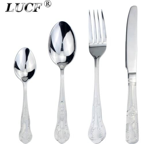 Elegant Royal Style 4 In 1 Standard Cutlery Sets Stainless Steel Mirror Polish Metal Dinnerware Flatware For Kitchen Restaurant