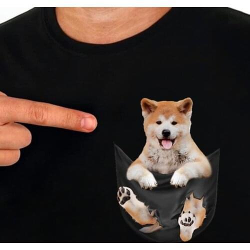 CLOOCL Cotton T-Shirt Fashion Pocket Cute Akita Dog Printed T-Shirts Men Women Casual T-Shirt Hip Hop Tops Funny Cotton Tees