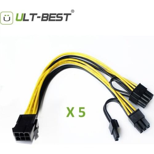 ULT-Best 5pcs/lot PCI-E PCIE 6P Female to 2 Port Dual 8pin 6+2p Male GPU Graphics Video Card Miner Power Extension Cable Cord