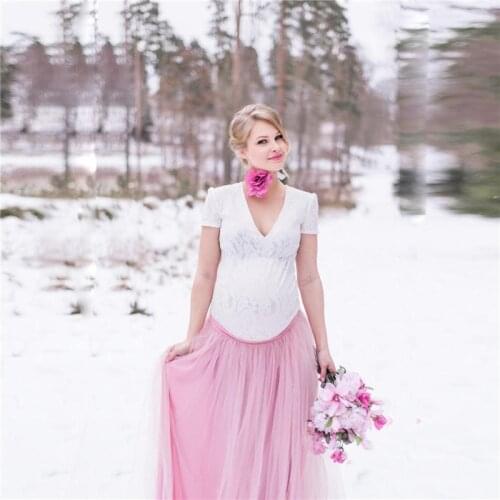 Pregnancy Lace Bodysuit+Mesh Ball Gown Skirt Set Pregnant Women Maxi Long Dresses Photography Maternity Dresses for Photo Shoot