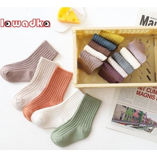 Lawadka 5Pairs/lot Spring Autumn Kids Girls Boys Sock Cotton Solid Childrens Socks Sport Baby Socks For Girls Age For 0-8Years