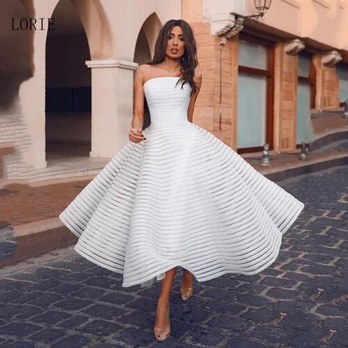 LORIE Princess Short Wedding Dress 2020 Strapless Puff Bride Dress A-Line Backless Mid-Calf Boho Wedding Gown