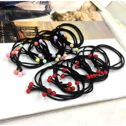 Fashion Women Hair Accessories 6 Red Beads Headbands Ponytail Holder Girls Vintage Bow Elastic Hair Bands Rubber Rope Headdress