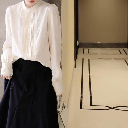 2020 Autumn Women Blouse Long Sleeve White Womens Shirt,New Lace Office Lady Dress Shirt Courtly Retro Female Blouse Camisa