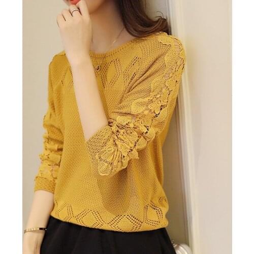 New Winter Women Sweaters Fashion Hollow Long Sleeve O-Neck Pullovers Loose Knitted Sweaters Female Jumper Pull Femme R756