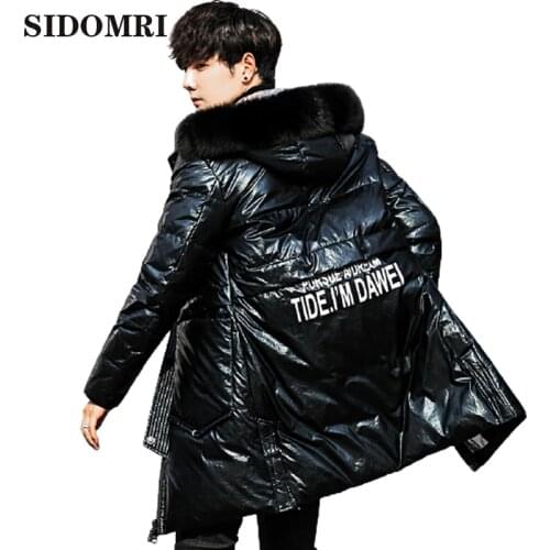 New down jacket fashion trend mens coat warm winter coat long fox wool collar white duck down coat high quality