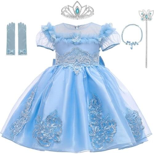 Cinderella Dress up Cosplay Costumes Girls Short Sleeve Fancy Princess Dresses Child Halloween Birthday Party Dress Kids Costume