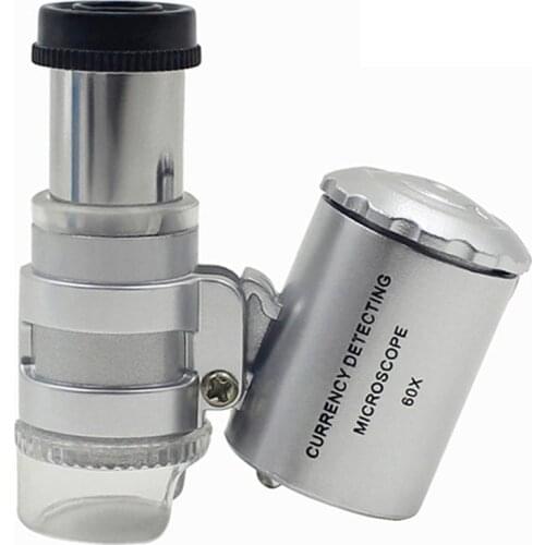 Portable 60x Pocket Mini Microscope Magnifier Jeweler Loupes Glass Lens LED Light Money Detect Lamp Tester