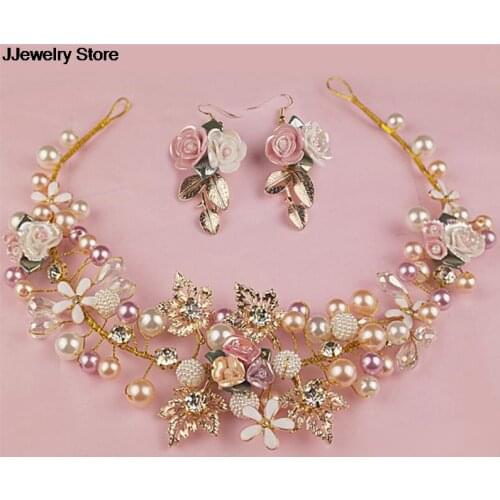 Gold Color Flower Headpieces Wedding Bridal Crystal Pearl Headbands For Bride Bridesmaid Jewelry Hair Accessories hot