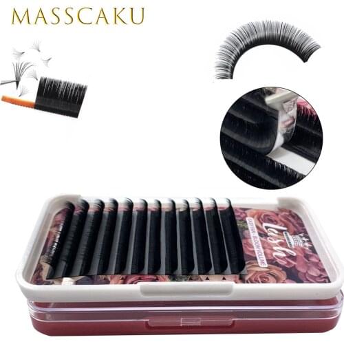 Fast Ship 12rows/case C/D Curl Easy Fanning Eyelash Extensions Soft Faux Cils Volume Russe Natural Individual Eye Lashes