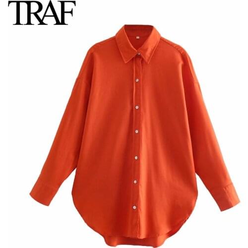 Traf Women Clothing Spring Autumn Long Sleeve Blouses Chic Loose Shirts Korean Fashion Buttoned Tops Oversized Chemise Femme