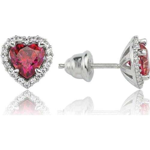 Valori Jewels 1.5 Carat, Zirconia Red And White Heart Gemstone, Rhodium Plated, Sterling Silver Earrings