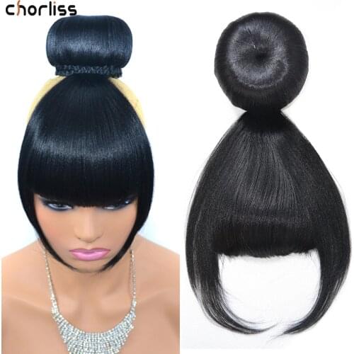 Synthetic Fake Hair Buns With Bang Set Heat Resistant Fiber Chignons HairPiece Ponytail Wig For Women Clip In Hair Extension