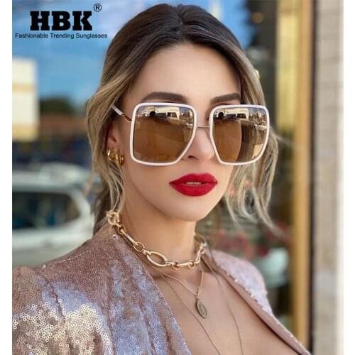 HBK Fashion Big Square Sunglasses For Women Men High Quality Eyewear Oversized Sun Glasses Female Fashion Gradient Glasses UV400
