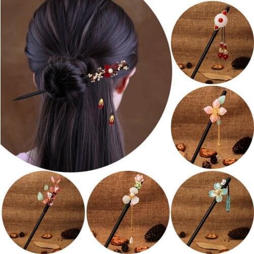 Newest Flower Hair Forks Retro Style Long Tassels Hairpins Clips Wooden Hair Sticks Pearls Bead Step Shake Chinese Wedding Bride