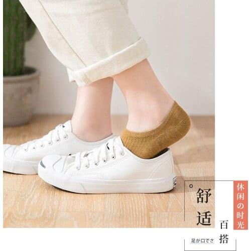 KASURE 3 pairs Women Cotton Invisible No Show Socks Non-slip Summer Solid Color Girls Ladies Ankle Thin Slipper Short Boat Socks
