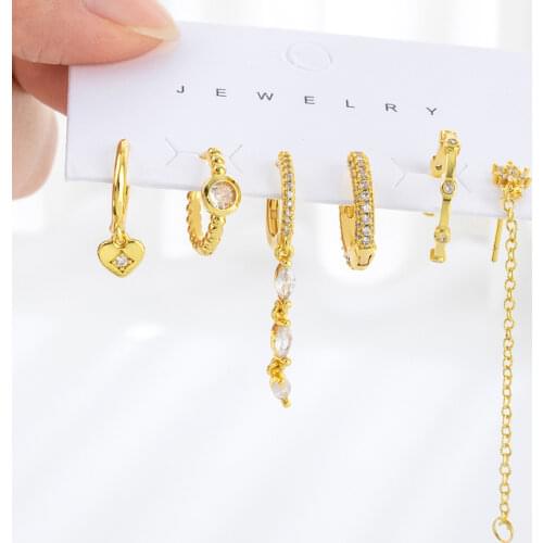 SIPENGJEL Fashion Brilliant Crystal Zircon Dainty Small Hoop Earrings Set 6 Pcs Heart Sets Earrings For Women Jewelry 2021