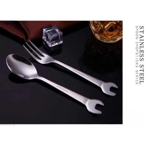 1 Pc 304 Stainless Steel Wrench-shaped Spoon/fork Creative Ice Cream Coffee Spoon Fork Home Restaurant Dessert Cake Tableware