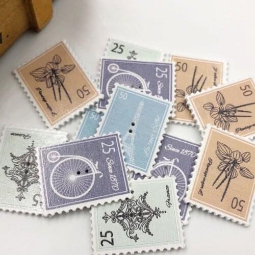 20pcs postage stamp Rectangle Wood Scrapbooking Sewing Button 38*30mm WB556