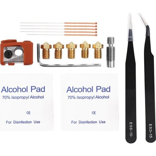 3D printer V6 heating block silicone sleeve +1.75mm nozzle + throat tweezers wrench cleaning drill