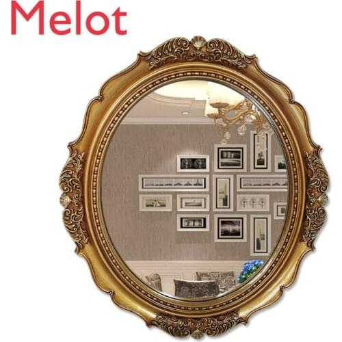 American Retro Oval European Art Bathroom Entrance Bathroom Mirror Hanging Mirror Bathroom Wall Carved Decorative Mirror