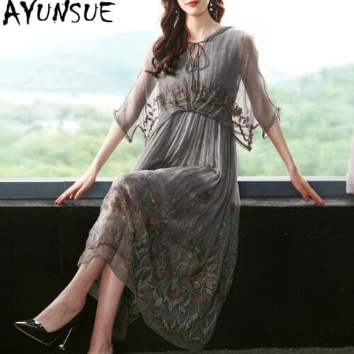 AYUNSUE 100% Natural Silk Dress 2021 Spring Summer Dress Woman Elegant Midi Casual Plus Size Dresses for Women Hooded Vestidos